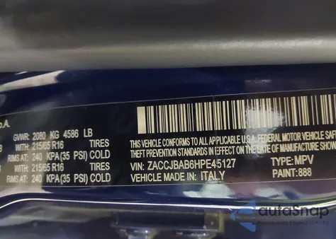 2017 Jeep Renegade Sport 4X4 из США, поврежденный, VIN ZACCJBAB6HPE45127